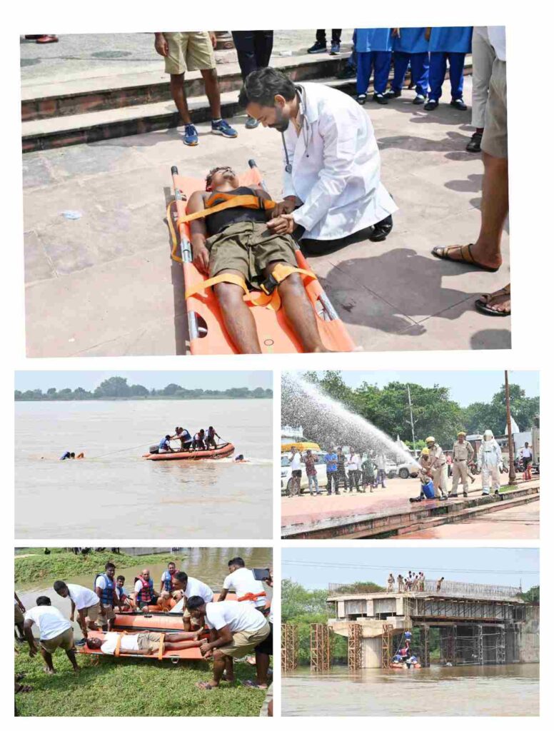 शिवरीनारायण में महानदी और रिंगनी नाला पर बाढ़ आपदा से बचाव हेतु मॉक ड्रिल