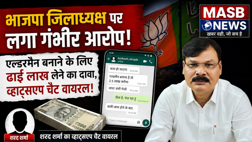 भाजपा जिलाध्यक्ष पर लगा गंभीर आरोप: एल्डरमैन बनाने के लिए ढाई लाख लेने का दावा, व्हाट्सएप चैट वायरल!  शरद शर्मा का व्हाट्सएप चैट वायरल, भाजपा जिलाध्यक्ष अम्बेश जांगड़े ने आरोपों को नकारा