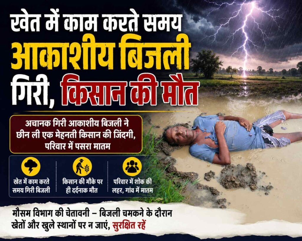 खेत में काम करते समय आकाशीय बिजली गिरी, किसान की मौत