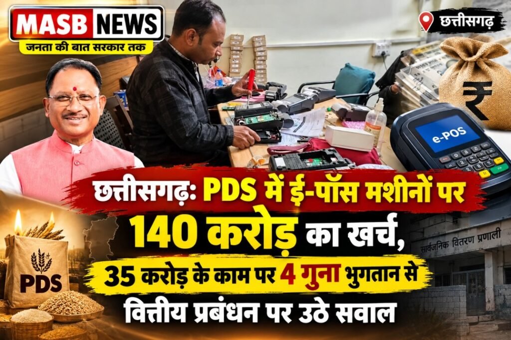 छत्तीसगढ़: PDS में ई-पॉस मशीनों पर 140 करोड़ का खर्च, 35 करोड़ के काम पर 4 गुना भुगतान से वित्तीय प्रबंधन पर उठे सवाल