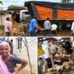 अमेराडीह में बेकाबू राखड़ लोड हाइवा गरीब के मकान में घुसा, मिट्टी का घर ढहा; कमरे में सो रही बुजुर्ग महिला बाल-बाल बची
