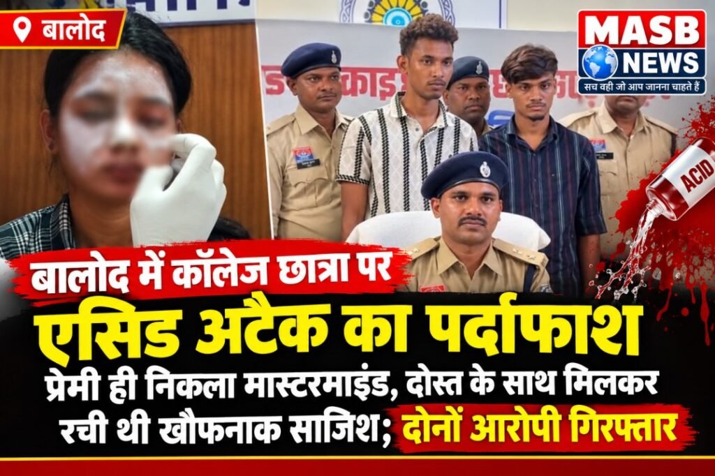 बालोद में कॉलेज छात्रा पर एसिड अटैक का पर्दाफाश: प्रेमी ही निकला मास्टरमाइंड, दोस्त के साथ मिलकर रची थी खौफनाक साजिश; दोनों आरोपी गिरफ्तार